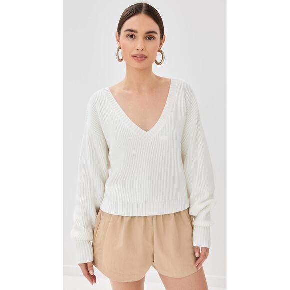 Good American Cozy Deep V Neck Sweater Small Ivory - Picture 1 of 11